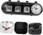Manual Flip Desk Calendar Clock, Black ABS Plastic Perpetual Date Display Hand-cranked Page Turning Mechanism, Compact Desktop Design, Suitable for Bar, Restaurant or Study Room Decor