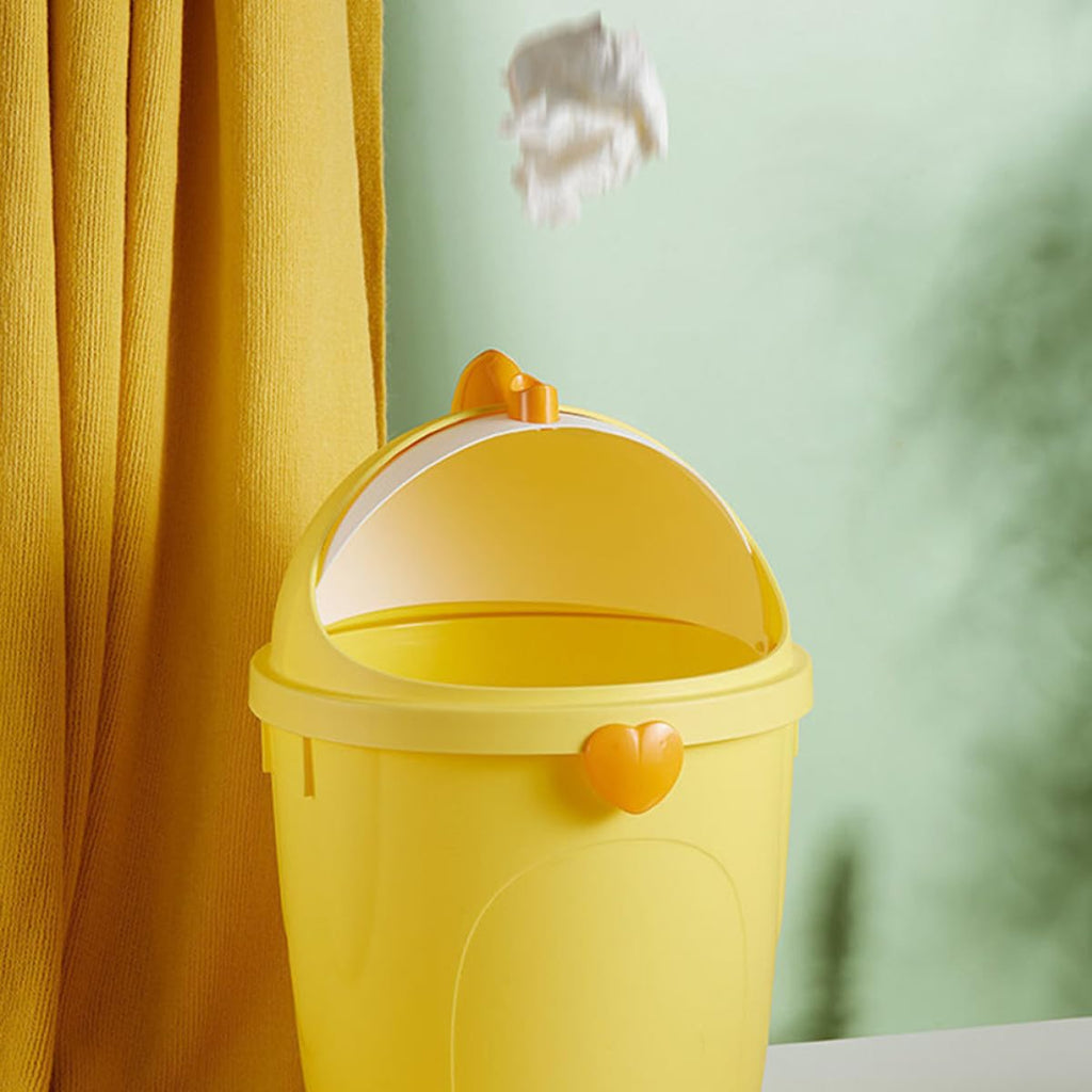 Cute Chick Shaped Small Trash Can with Lid for Office Desk PP Plastic Build, Compact Yellow Design, Keeps Tissues and Wrappers Tidy in Playrooms