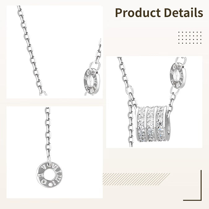 18-Inch Sterling Silver Necklace, 999 Pure Silver Tassel Chain with Zircon Design & Gift Box