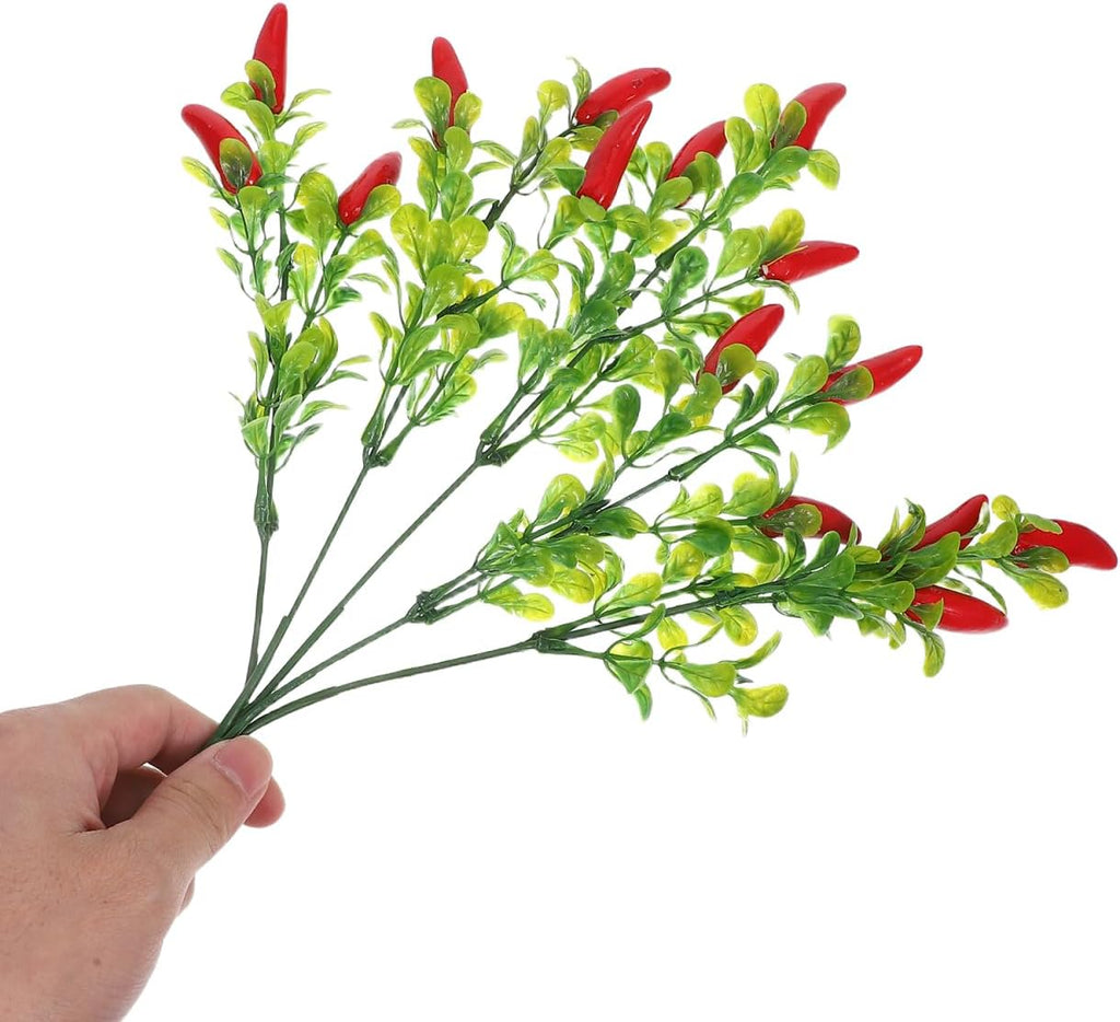 3pcs Lifelike Faux Red Chili Pepper Stems Decorative Artificial Twigs for DIY Floral Arrangements Plastic Simulation Green Plants for Home Decor