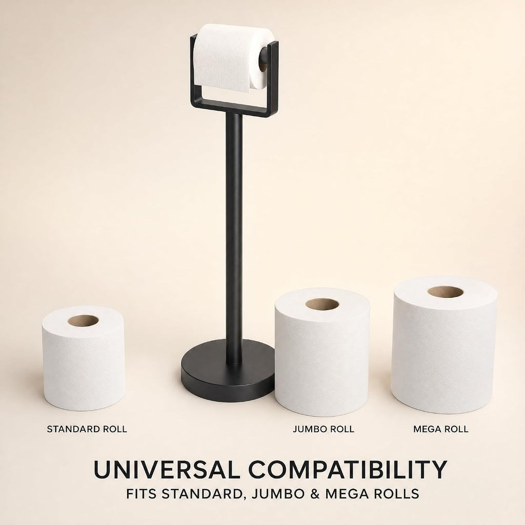 Stainless Steel Toilet Paper Holder Stand with Weighted Base, Free Standing Bathroom Tissue Holder