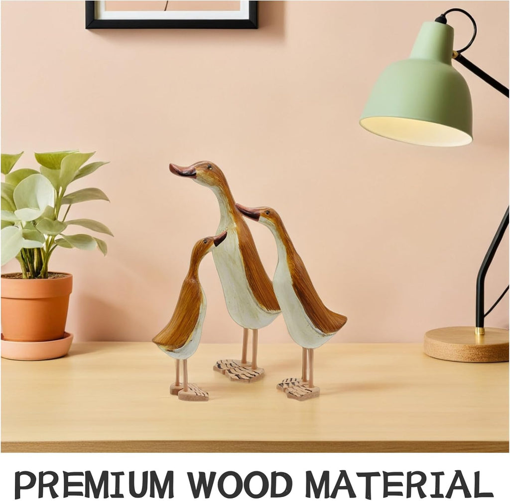 3pcs Wood Duck Figurine Statue, Tabletop Decor for Office Smooth Edges, Comfortable Touch, Safe to Use, Simple Cute Style, Living Room Display