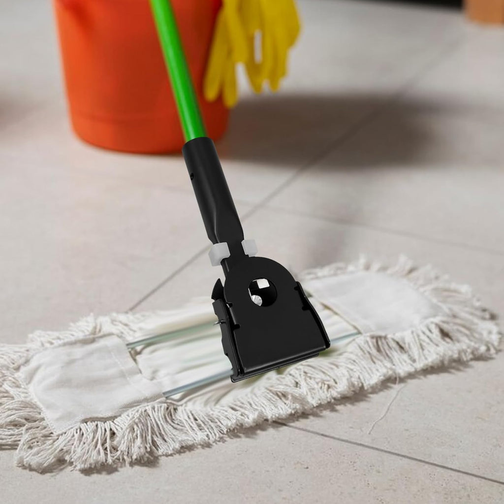 2pcs Metal Dust Mop Head Clamp for Flat Mop Base Plates Black Metal Frame, User Friendly Installation, Flexible Maneuvering around Furniture, for Laminate Kitchen Floors Offices