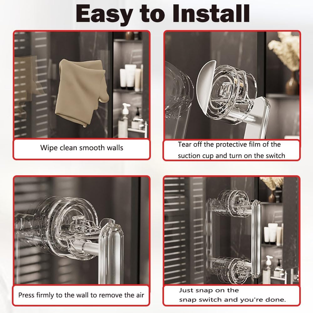 Diamond Suction Cup Door Handle, Strong Hold No-Drill Removable Handle for Doors, Windows & Cabinets