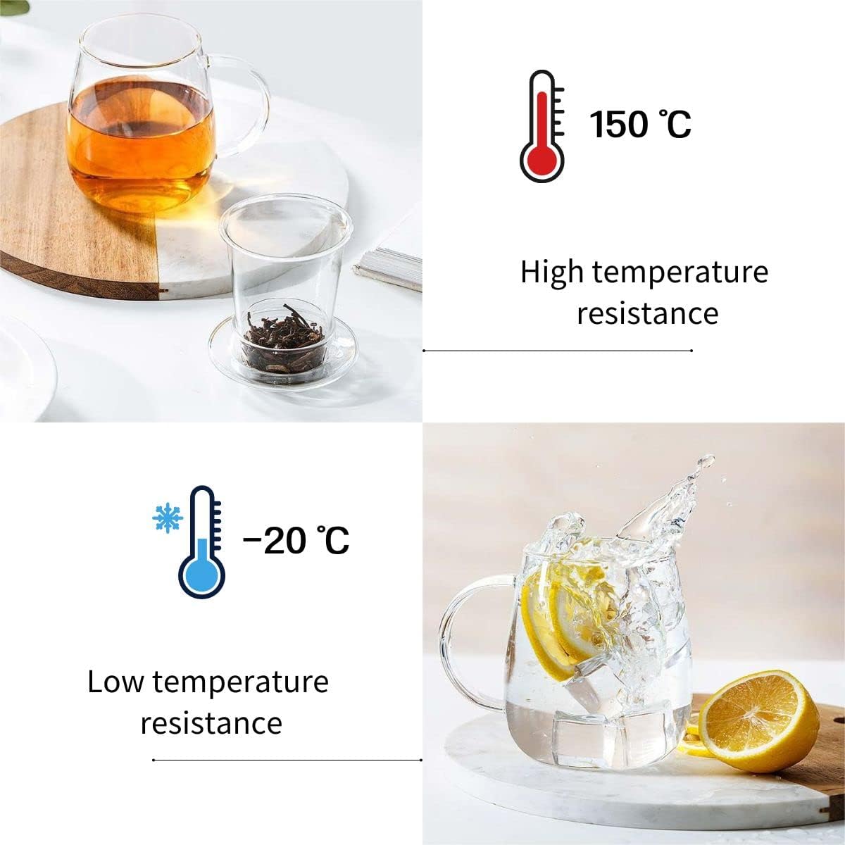 Glass Tea Cup with Infuser & Lid, 17.6 oz Borosilicate Glass Steeping Mug for Loose Leaf & Blooming Tea, C500