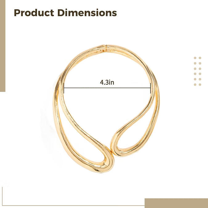Golden Metal Choker Necklace, Dual Hoop Chunky Twisted Geometric Statement Necklace for Women