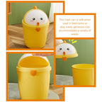 Cute Chick Shaped Small Trash Can with Lid for Office Desk PP Plastic Build, Compact Yellow Design, Keeps Tissues and Wrappers Tidy in Playrooms
