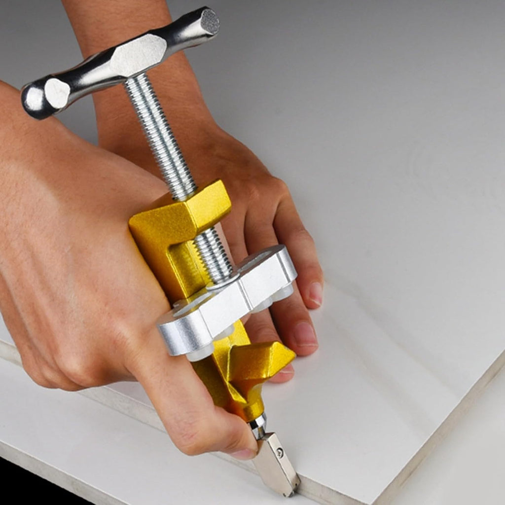 Professional Roller Glass Cutter for Tile and Mirror Home Use Plastic Alloy Build, Integrated Cutting Tool, Non Slip Ergonomic Handle, Golden Finish, Home Decoration Work