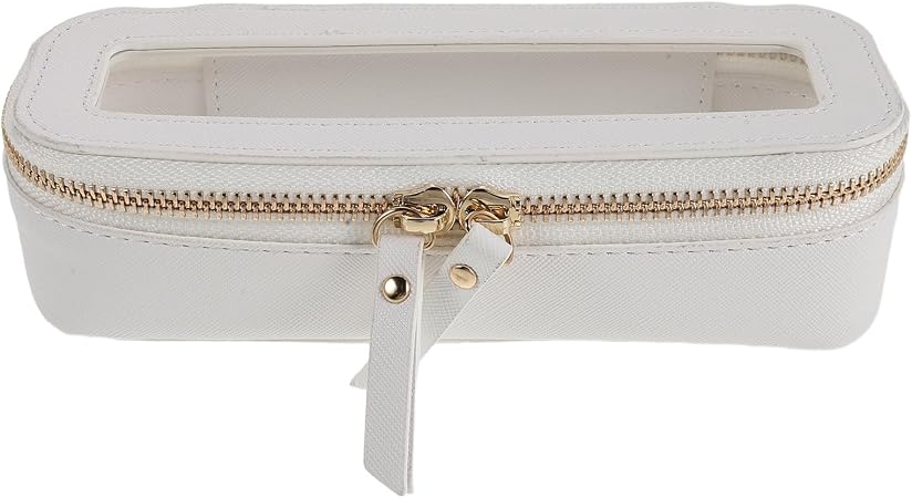 Travel Makeup Bag with Windows, Waterproof Zipper Case for Women White PVC and PU Build, Lightweight Portable Design, Frosted Frame, for Toiletries and Brush Storage