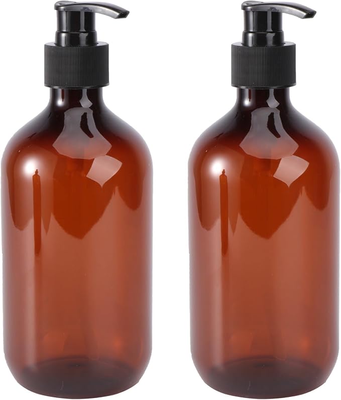 2pcs Ml Plastic Empty Shampoo Pump Bottle Dispenser for Lotion Brown Refillable Container, Airtight Improved Pump, Liquid Soap Use, Home Bathroom Storage