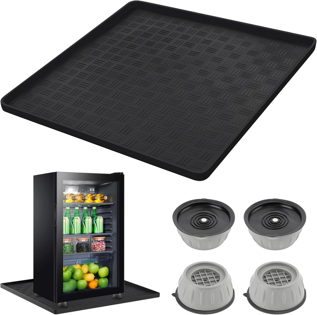 Mini Fridge Silicone Mat with 4 Base Raisers, 23" x 23" x 0.79" Mini Fridge Drip Tray, Refrigerator Carpets Floor Protector, for Washing Machines, Air Conditioner, Dishwashers
