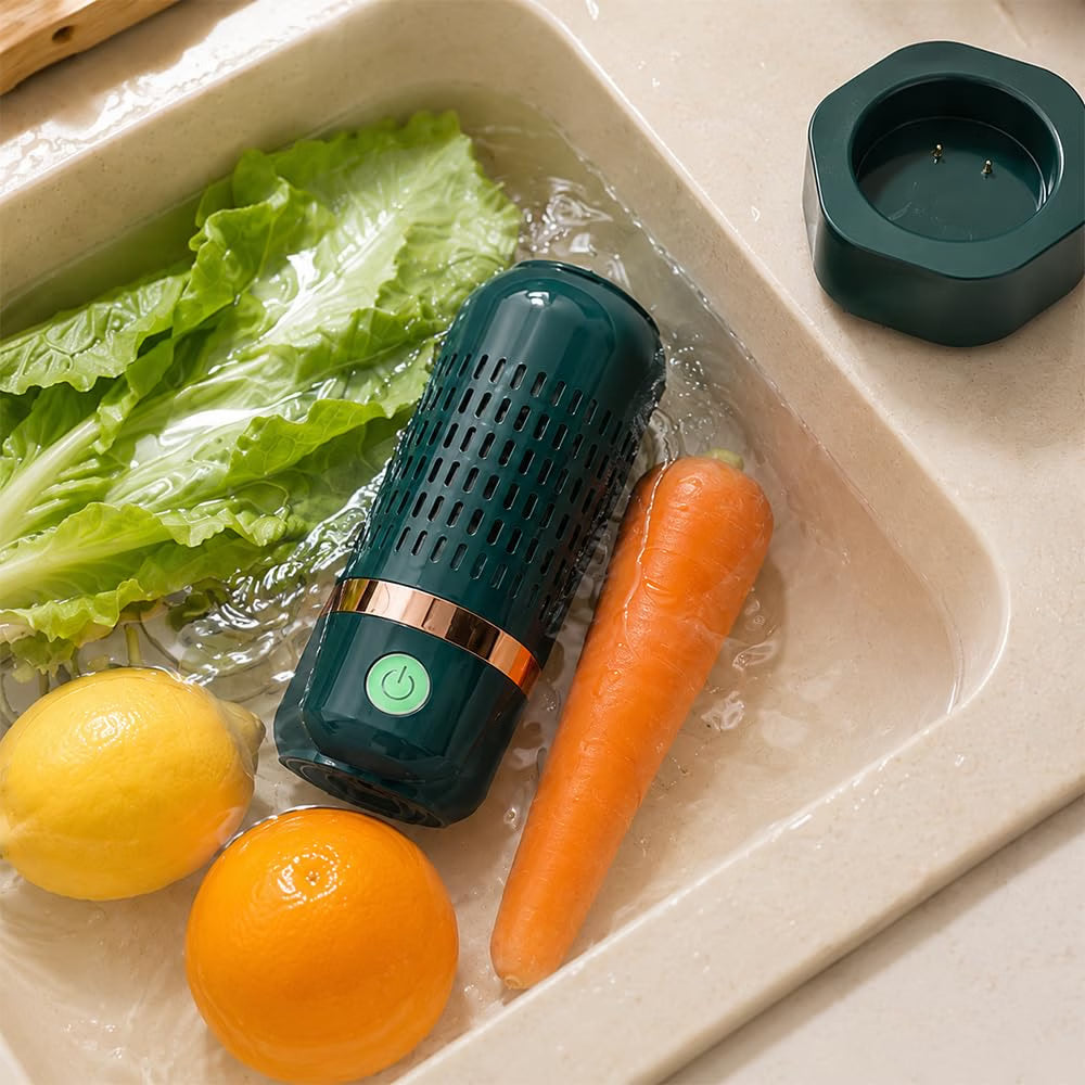 Portable Food Cleaning Device USB Rechargeable Washer for Kitchen Use (Green)