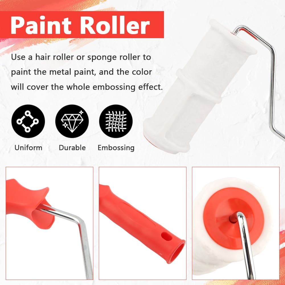 Brick Embossing Roller, Embossing Cylinder Painting Roller with Handle Rubber Imitation Brick Pattern, Household DIY Paint Art Tool for Wall/ Home Renovation/ Concrete Floor Decor