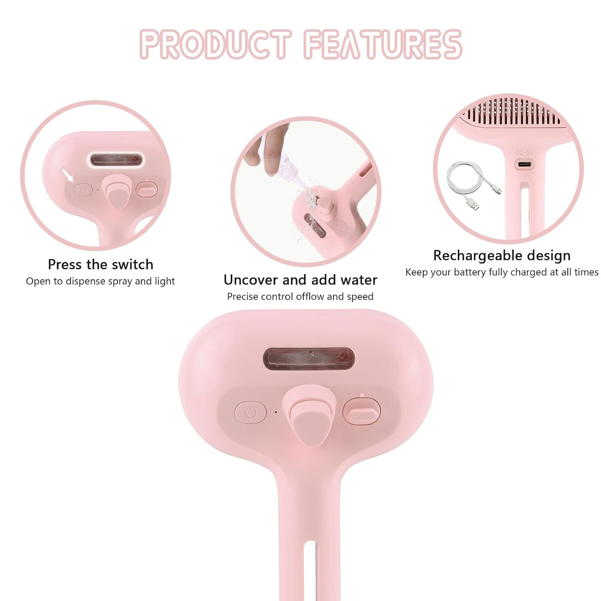 Pet Hair Removal Comb with Water Tank, Deshedding & Bathing Grooming Brush for Cats & Dogs