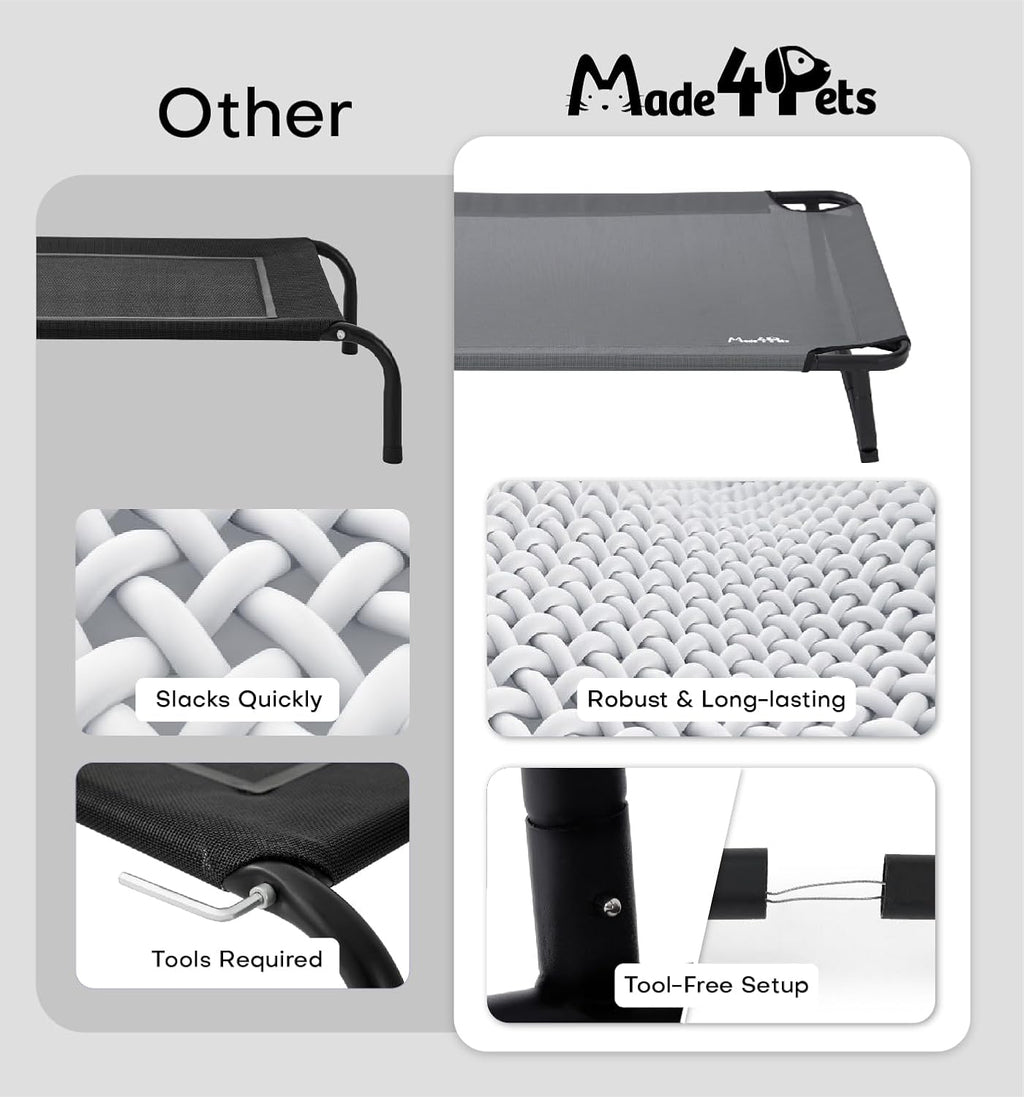 Made4Pets Elevated Dog Bed, 42 x 28" Raised Cot for Large Do