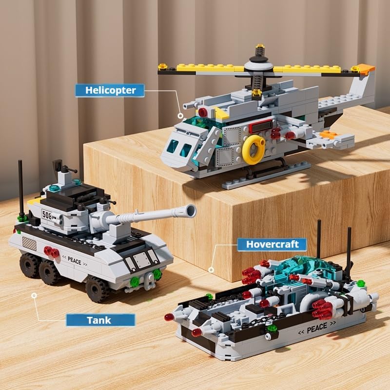 Battleship Building Set, 6-in-1 Military Warship Model, 1,456 Pieces