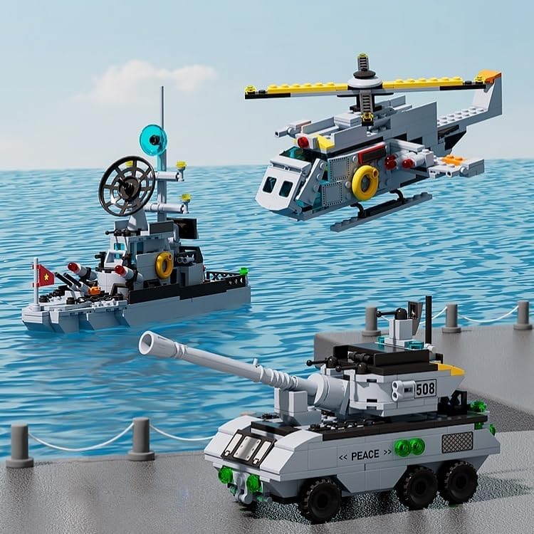6-in-1 Battleship Building Set, Military Navy Warship Model, 1,456+ Pieces