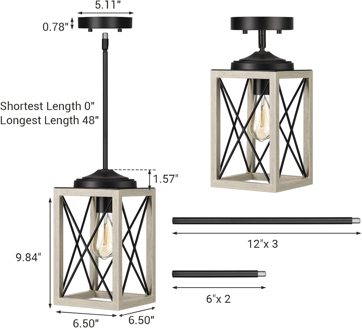 Adjustable Farmhouse Pendant Light with Wood Grain Finish, E26 Base, for Kitchen, Bedroom & Living Room