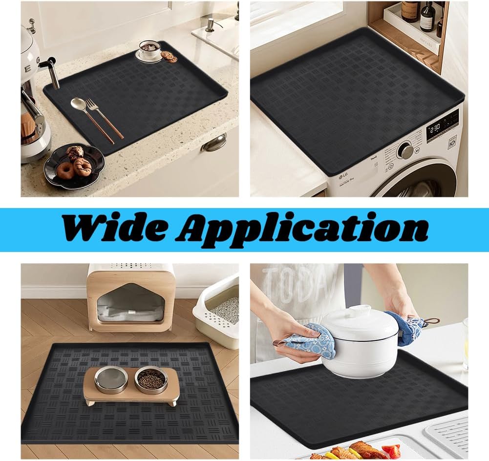 Mini Fridge Silicone Mat with 4 Base Raisers, 23" x 23" x 0.79" Mini Fridge Drip Tray, Refrigerator Carpets Floor Protector, for Washing Machines, Air Conditioner, Dishwashers