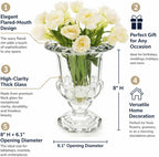 8 Inch Glass Urn Vase, Vintage Crystal Pedestal Vase for Wedding Centerpieces