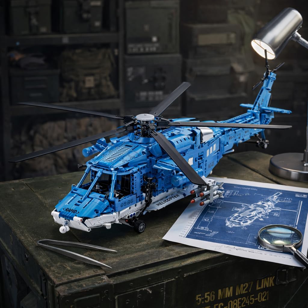 Military Helicopter Fighter Jet Building Blocks, 1,521-Piece Technic Aircraft