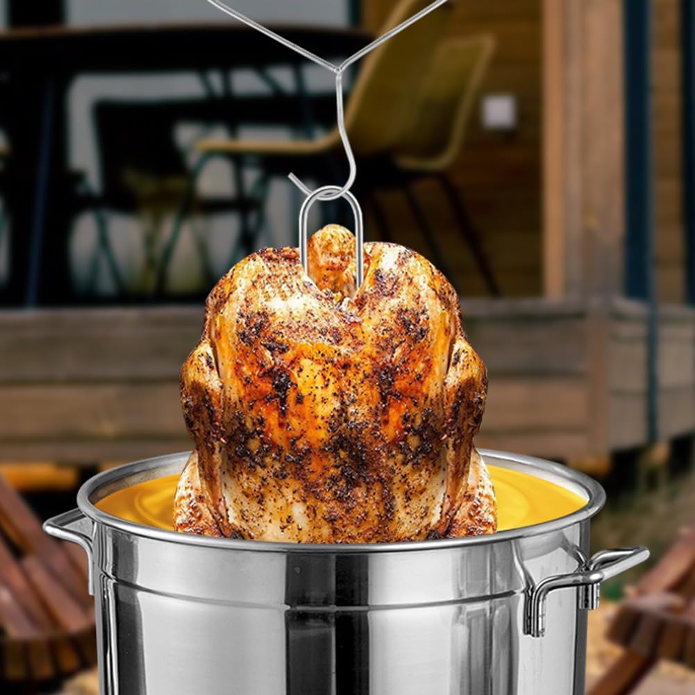 Turkey Rack, Stainless Steel Vertical Turkey Roasting Stand, Poultry Chicken Holder Accessories, Heavy Duty Aluminum Roasting Drip Pan, for Outdoor Deep Fryer