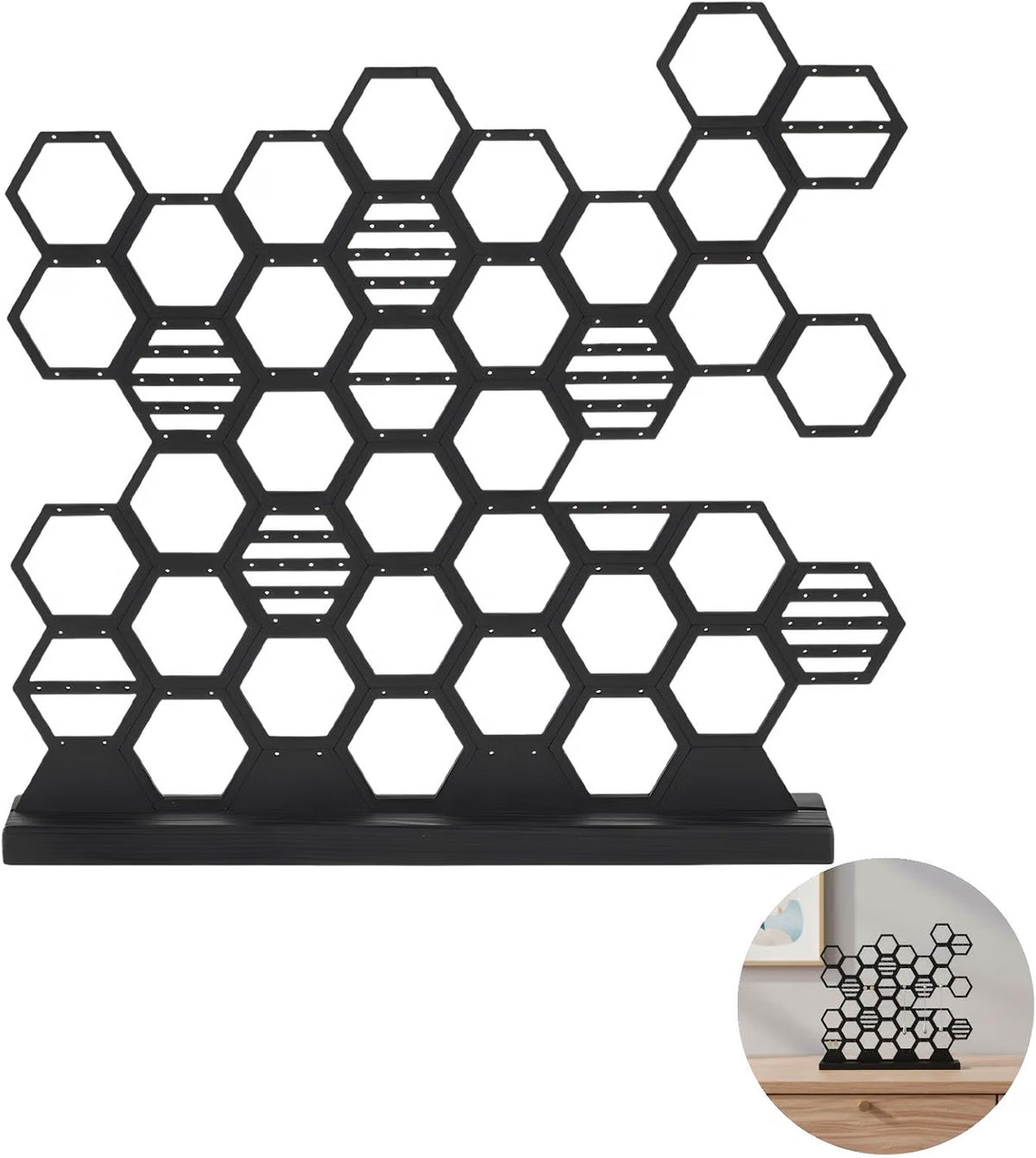 Black Honeycomb Wood Earring Holder, 140+ Hole Jewelry Display Stand for Studs & Dangle Earrings