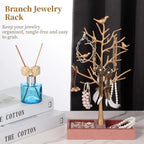 Tree Jewelry Rack with Wood Tray, Bird Jewelry Stand for Rings, Earrings, Necklaces & Bracelets