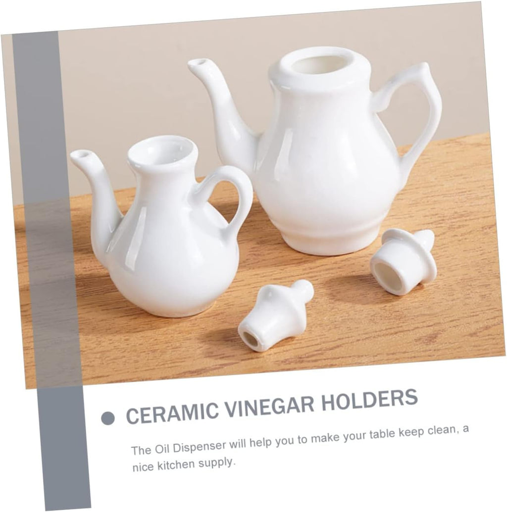 2pcs Ceramic Vinegar Pot Vinegar Dispenser Syrup Cruet Bottle Olive Oil Bottle Dispenser Ceramic Oil Dispenser Sauce Pitcher Kitchen Multifunction Ceramics Sauce Pot White