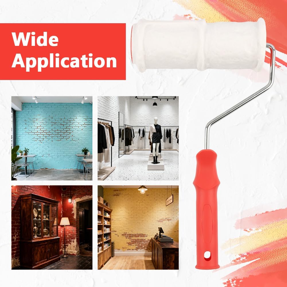 Brick Embossing Roller, Embossing Cylinder Painting Roller with Handle Rubber Imitation Brick Pattern, Household DIY Paint Art Tool for Wall/ Home Renovation/ Concrete Floor Decor