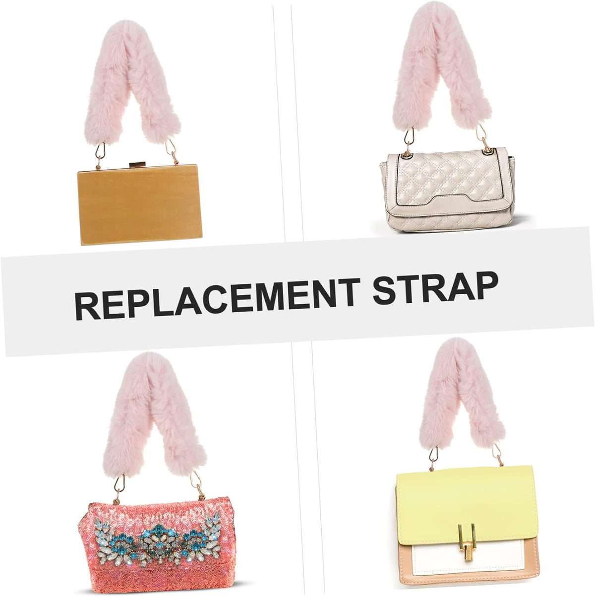 Plush Handbag Strap Replacement for DIY Purse Making Pink Versatile Removable Design, Easy Installation, Beaded Purse Projects, Decorative Belt Use, Handbag Craft Supplies