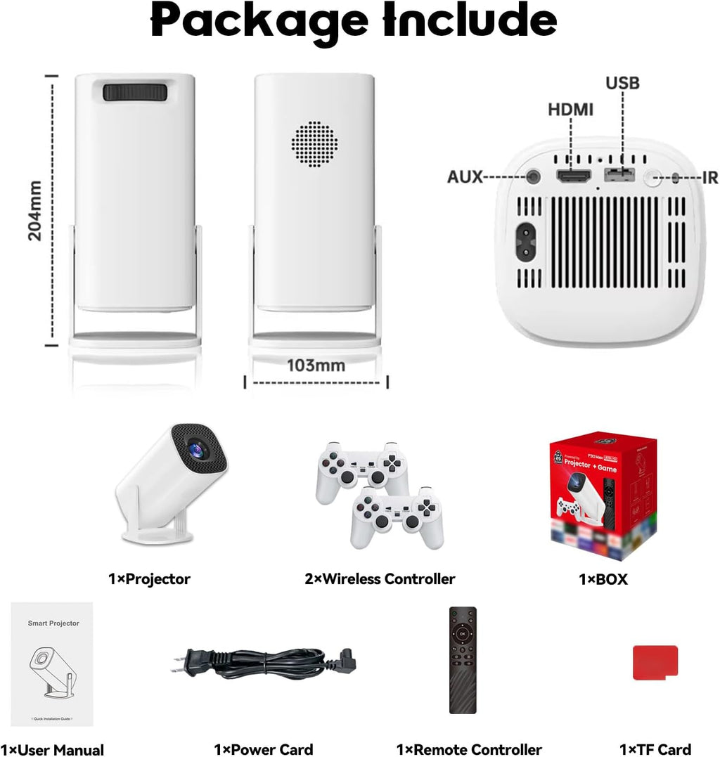 P30 Max 4K Projector Game Console, 64G with 24,000+ Retro Games & 2 Wireless Controllers