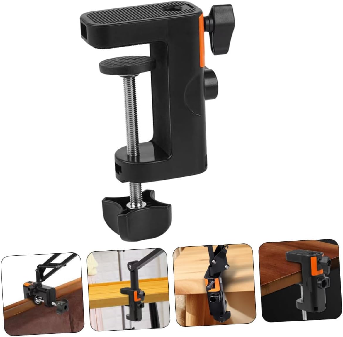 Iron Desktop Bracket Clamp for Microphone Stand Holder Black Iron Build, Non Slip Grip, Adjustable Screws, Desk Mounting Clamp for Home Studio Use