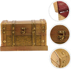 Retro Wooden Treasure Chest Decorative Box for Small Valuables Solid Wood Build, Golden Antique Finish, Watch and Stationery Display, Cosplay Props, Games