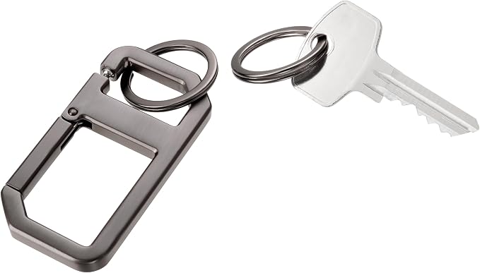 Alvar Nero Keyring Carabiner with Practical Click Closure Includes Two Key Rings Cast Metal Gunmetal in Puristic Design and with Clever Mechanics