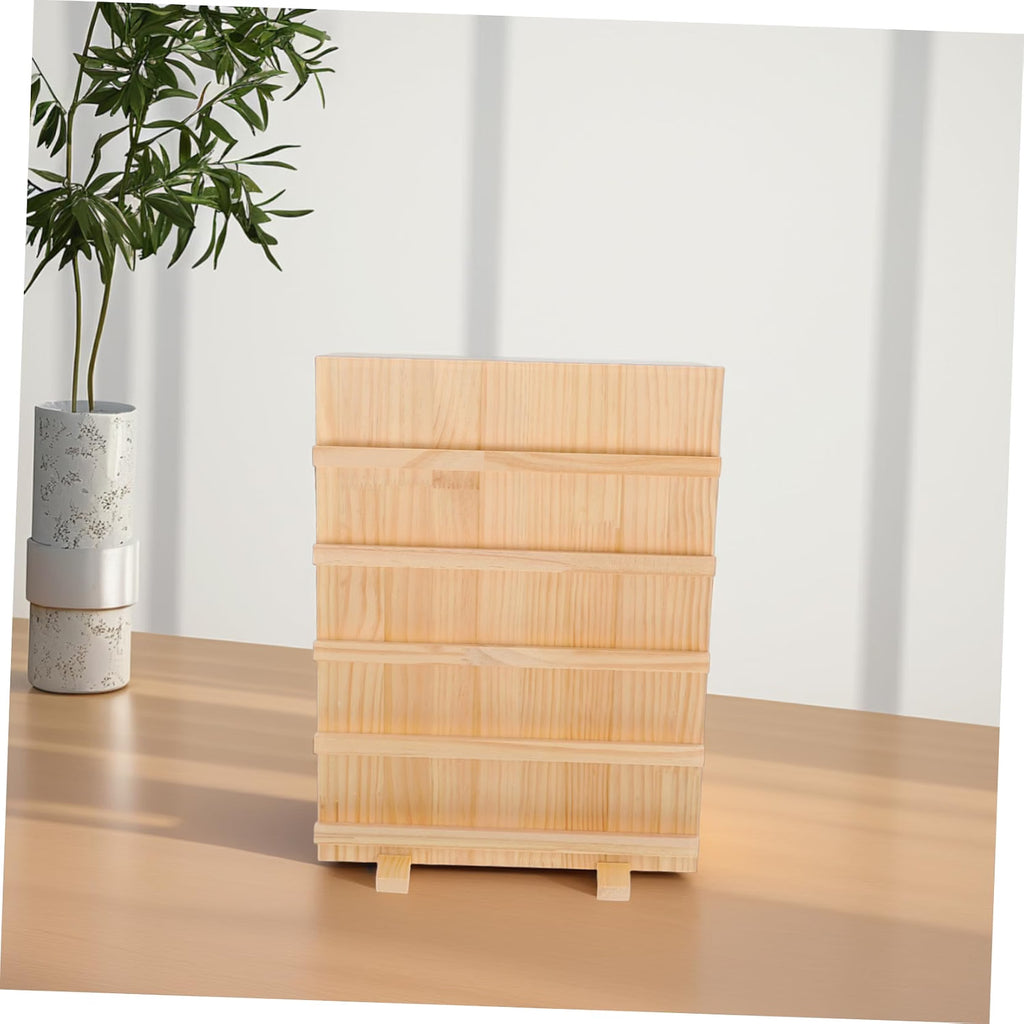 Five Layer Wooden Jewelry Display Stand with Base for Earrings Beige Wood Build, Tiered Layout for Retail and Exhibitions, Visibility, Space Saving Design