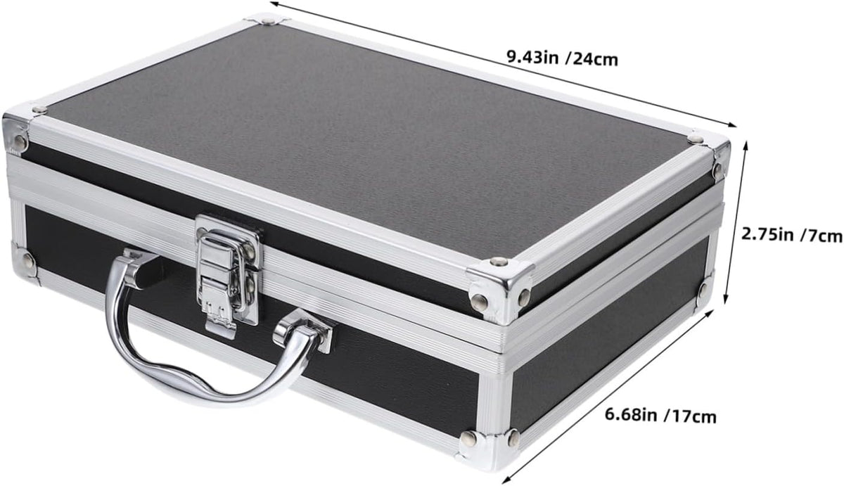 Tool Box Briefcase Aluminum Alloy Hard Shell for Office Travel Black Finish, Handle Design with Large Capacity Interior, Protects Valuables, Business Trip Storage Box