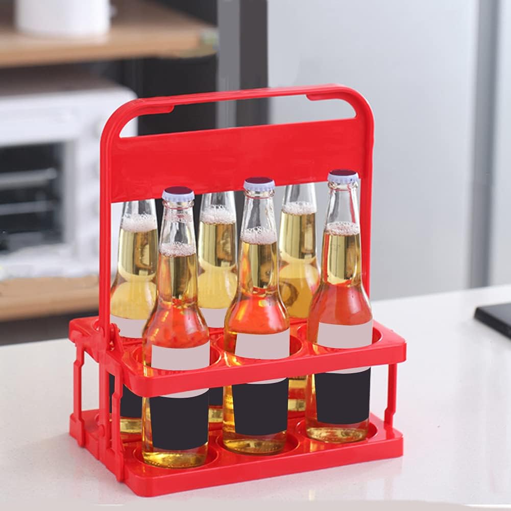 Foldable 6-Bottle Carrier with Handle, Plastic Drink Transport Holder for BBQ, Picnic & Delivery, Black