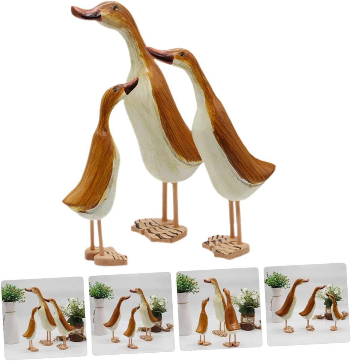 3pcs Wood Duck Figurine Statue, Tabletop Decor for Office Smooth Edges, Comfortable Touch, Safe to Use, Simple Cute Style, Living Room Display