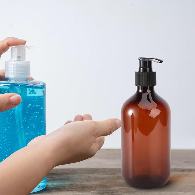 2pcs Ml Plastic Empty Shampoo Pump Bottle Dispenser for Lotion Brown Refillable Container, Airtight Improved Pump, Liquid Soap Use, Home Bathroom Storage