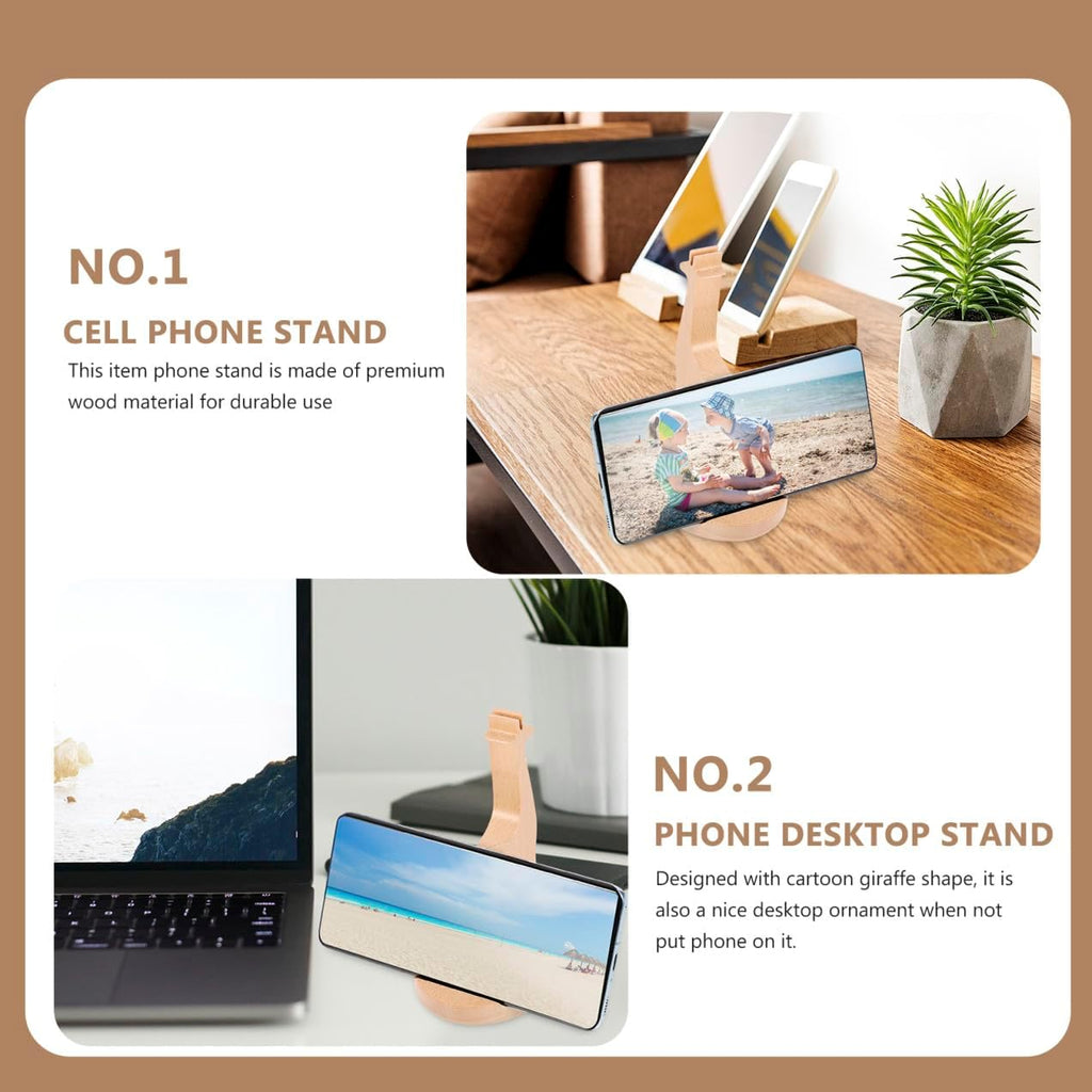 Solid Wood Giraffe Phone Stand Wooden Desk Phone Holder Cartoon Lazy Desktop for Home Office Use