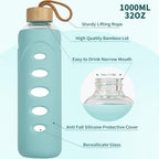 32 oz Narrow Mouth Glass Water Bottle with Windowed Silicone Sleeve