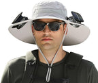 Solar Powered Fan Hat, Wide Brim Bucket Hat with Fan, Solar & USB Charging for Beach Gardening Travel