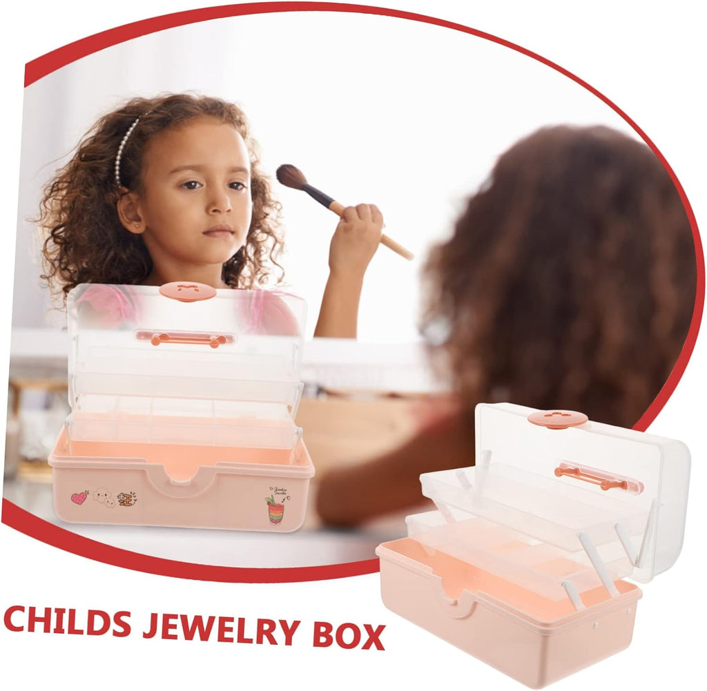 Pink Large Multi Layer PP Hair Accessories Organizer Box for Kids Desktop Storage, Layered Design, Bobby Pins and Necklaces, Family Use, Outdoor Carry, Small Items