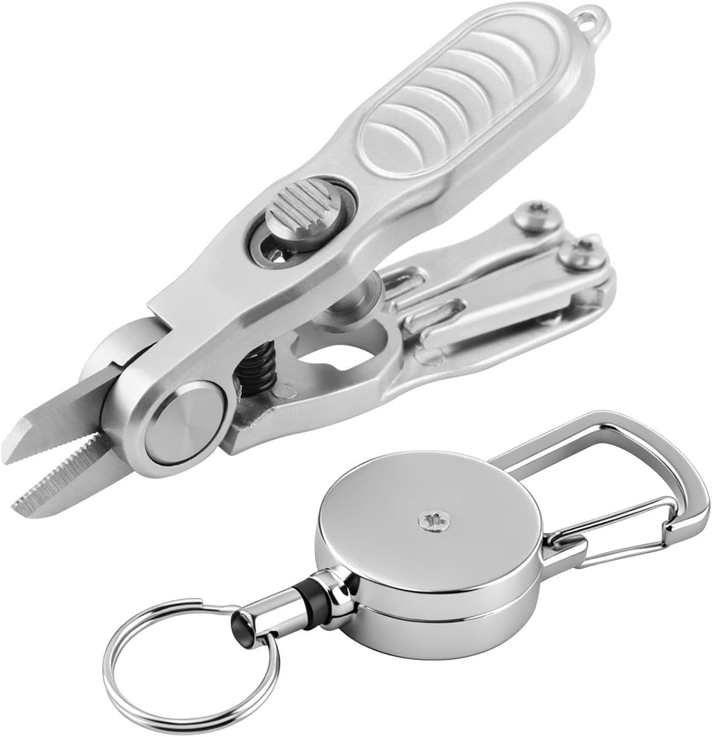 Fishing Line Cutter Tool, Fishing Scissors, Fly Tying Scissors, Multi-Function Folding Angler Accessory with Retractors and Knot Tying Tool, Stainless Steel Blades for Mono and Fluoro Lines
