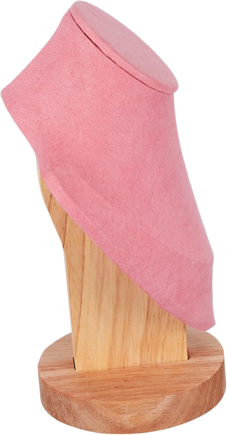 Pink Necklace Display Stand Jewelry Bust Holder Organizer Rack Wood and Cloth Materials, Mannequin Head Bust Shape, Decorative Room Decor, Giveaways, Multifunctional Use