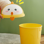 Cute Chick Shaped Small Trash Can with Lid for Office Desk PP Plastic Build, Compact Yellow Design, Keeps Tissues and Wrappers Tidy in Playrooms