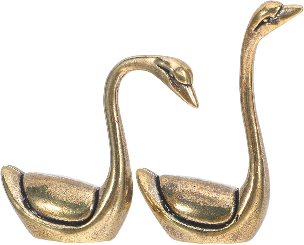 2pcs Antique Swan Figurines: Brass Swan Statues, Decorative Animal Centerpiece Ornaments for Coffee Table, Office or Living Room