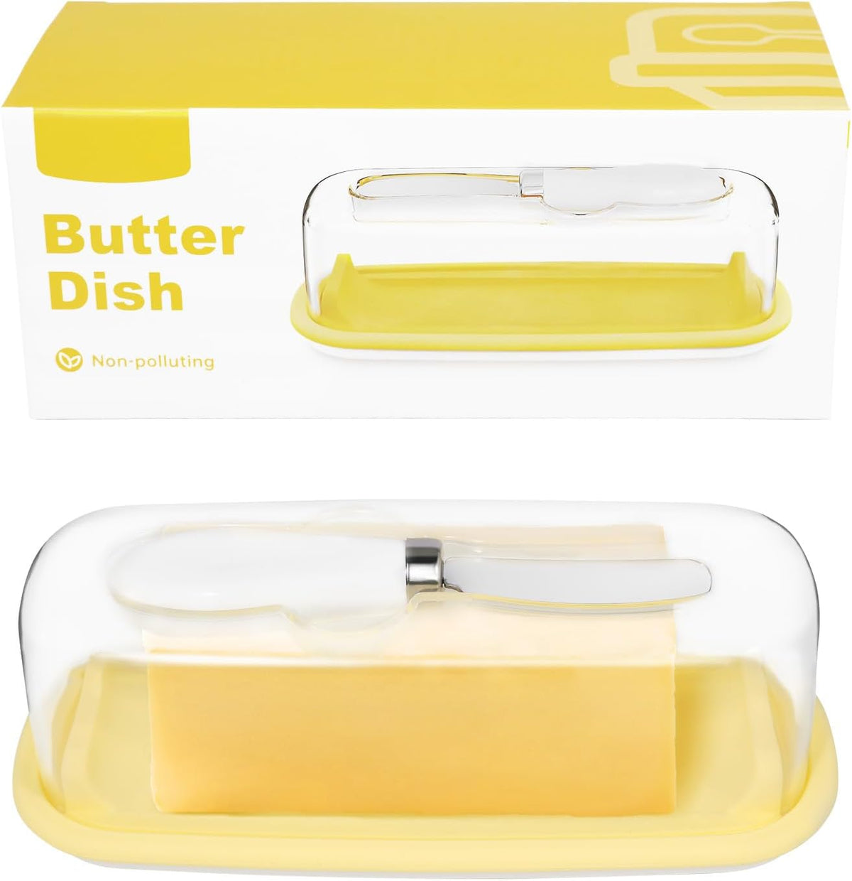 Small Butter Dish with Lid & Knife, Clear Plastic Butter Keeper for Countertop & Refrigerator