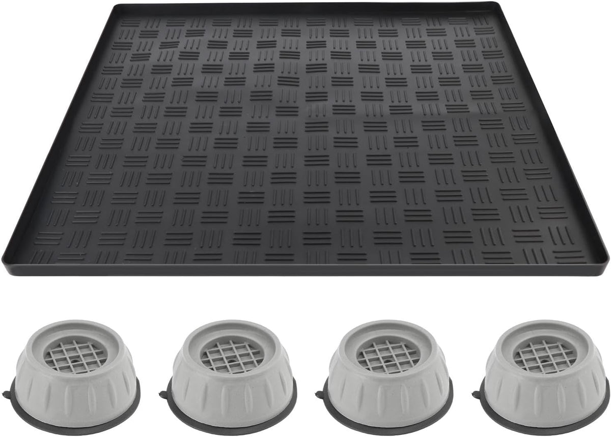 Mini Fridge Silicone Mat with 4 Base Raisers, 23" x 23" x 0.79" Mini Fridge Drip Tray, Refrigerator Carpets Floor Protector, for Washing Machines, Air Conditioner, Dishwashers